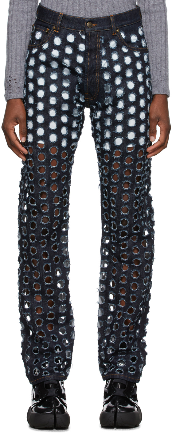 Blue Perforated Jeans by Maison Margiela on Sale