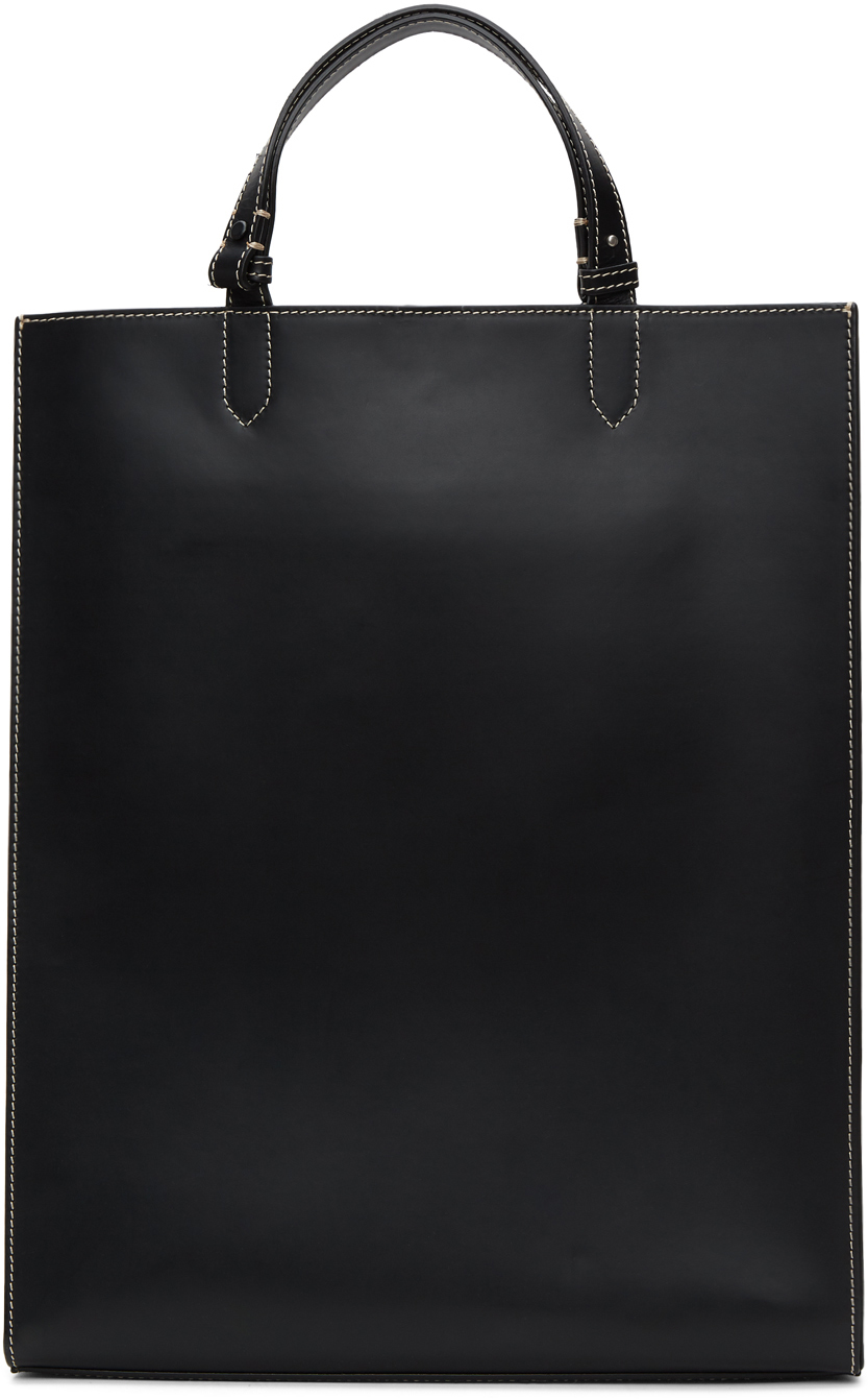 black leather shopper