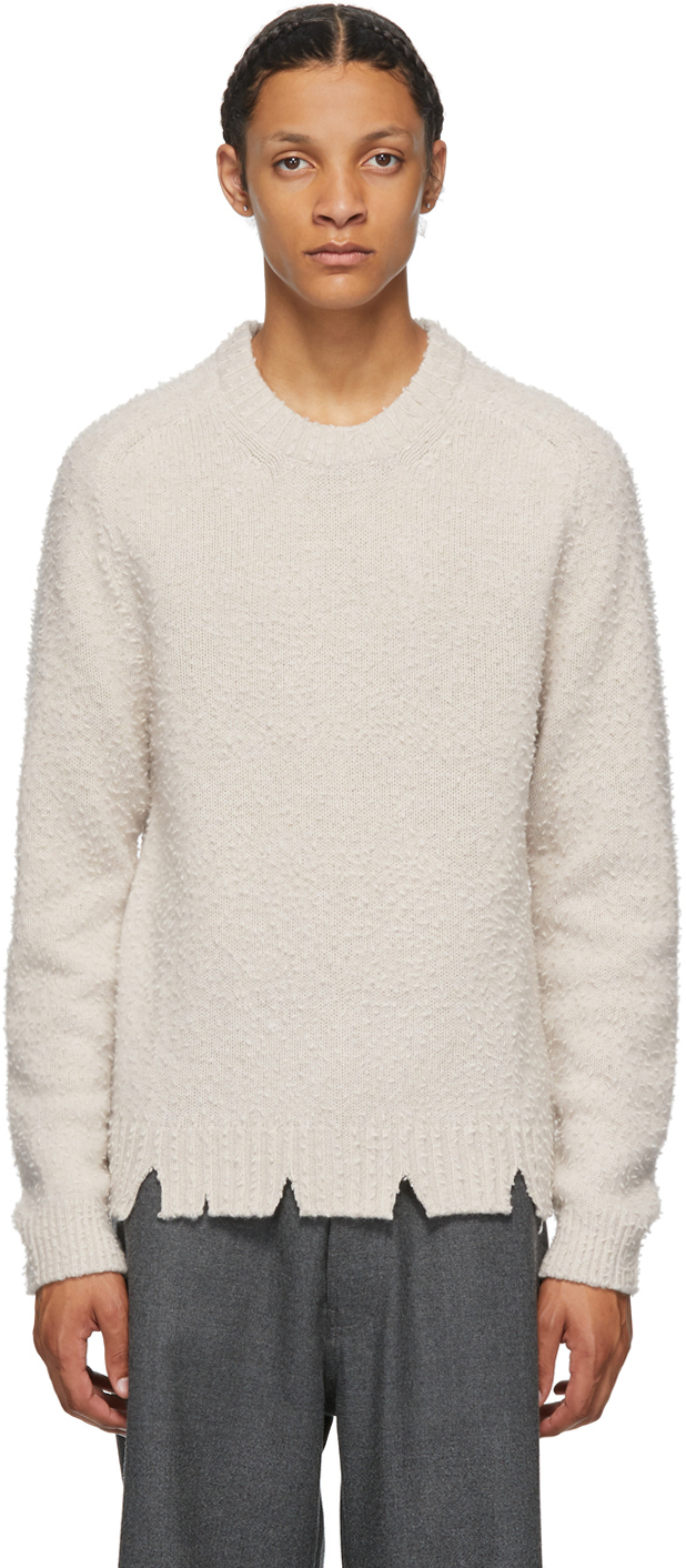 Off-White Wool Oversized Destroyed Sweater by Maison Margiela on Sale