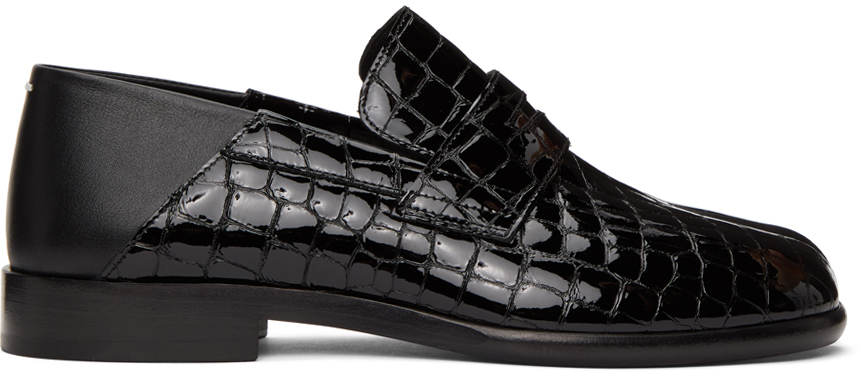 Maison Margiela: Black Croc Tabi Loafers | SSENSE