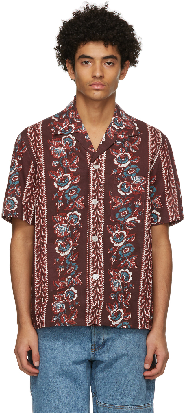 Bode: Burgundy Century Floral Short Sleeve Shirt | SSENSE