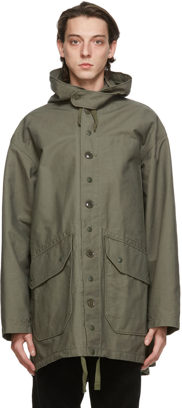 Engineered Garments: Green Twill Madison Coat | SSENSE