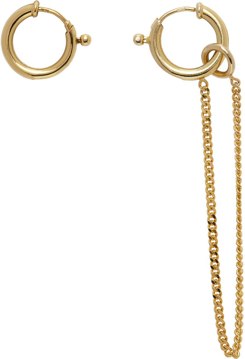MM6 Maison Margiela: Gold Asymmetric Chain Drop Earrings | SSENSE