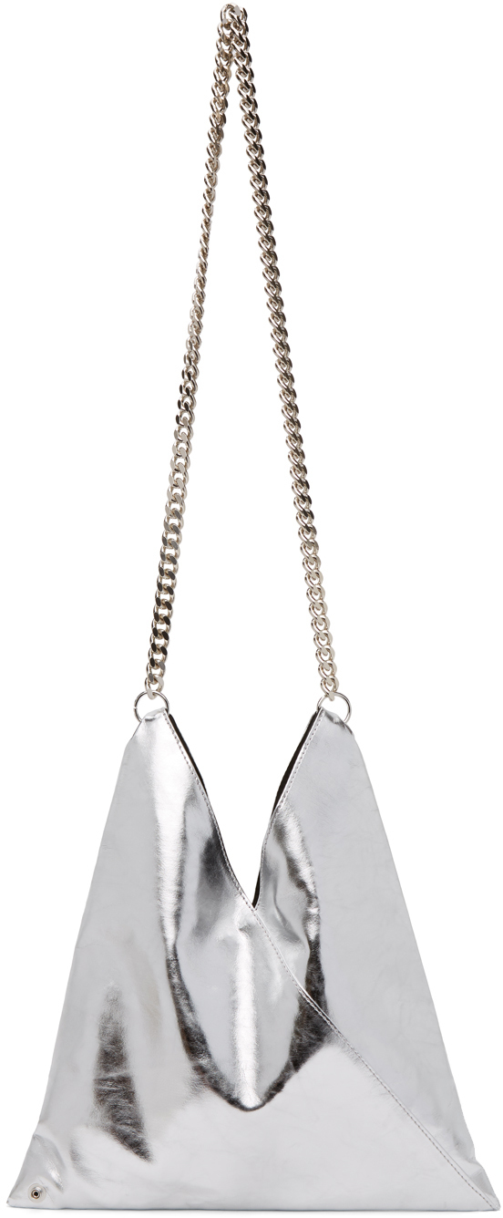MM6 Maison Margiela: Silver Metallic Triangle Shoulder Bag | SSENSE