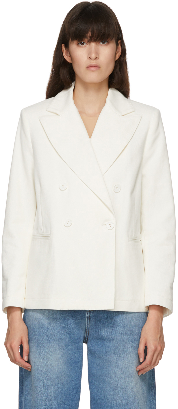 denim double breasted blazer