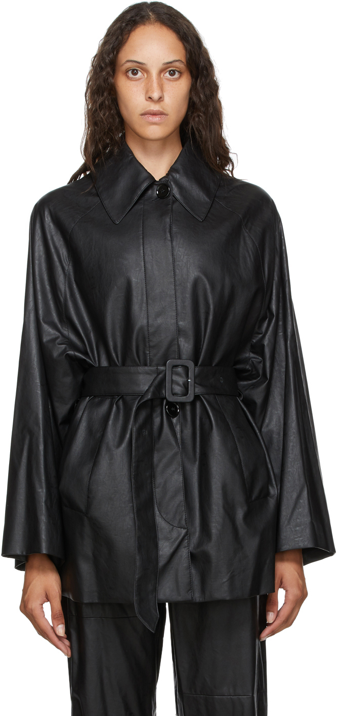 Black Faux-Leather Shirt Jacket by MM6 