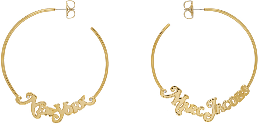 Gold New York Magazine Edition Small Logo Hoop Earrings By Marc Jacobs On Sale