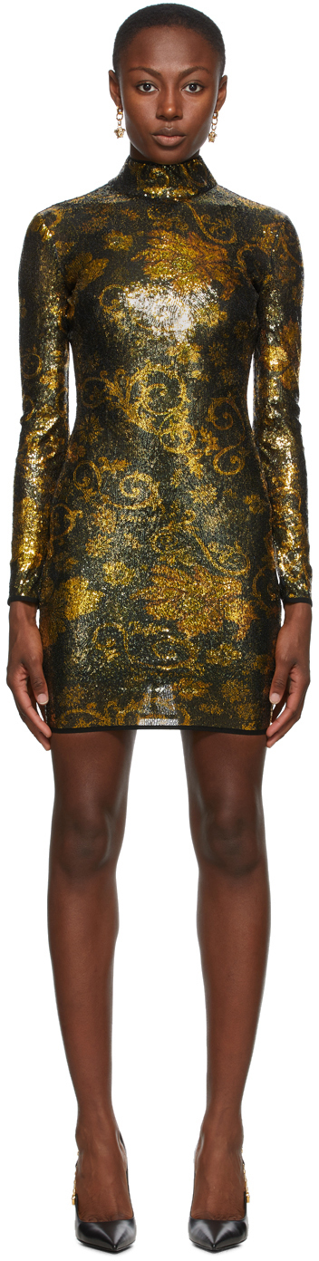 Black & Gold Glitter Short Dress by Versace Jeans Couture on Sale
