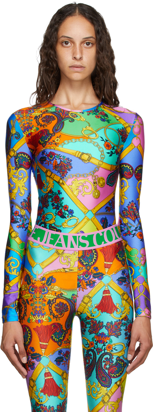 Versace Jeans Couture Multicolor Belts Print Bodysuit