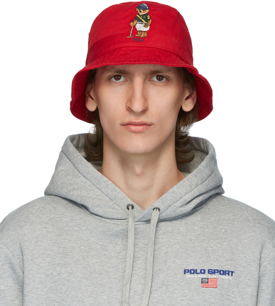 Red Polo Bear Bucket Hat by Polo Ralph 
