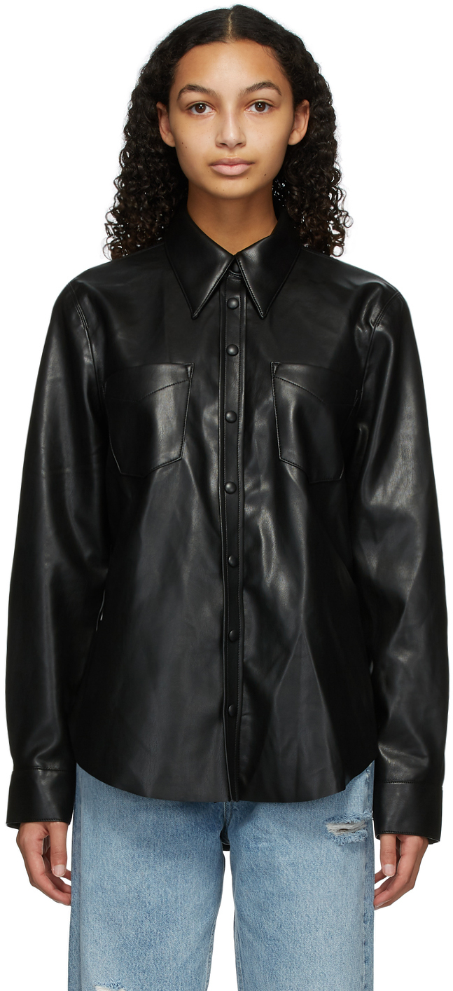 AGOLDE: Black Faux-Leather Paloma Shirt | SSENSE Canada