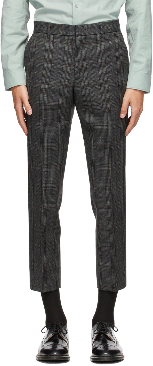 Solid Homme: Grey Check Trousers | SSENSE