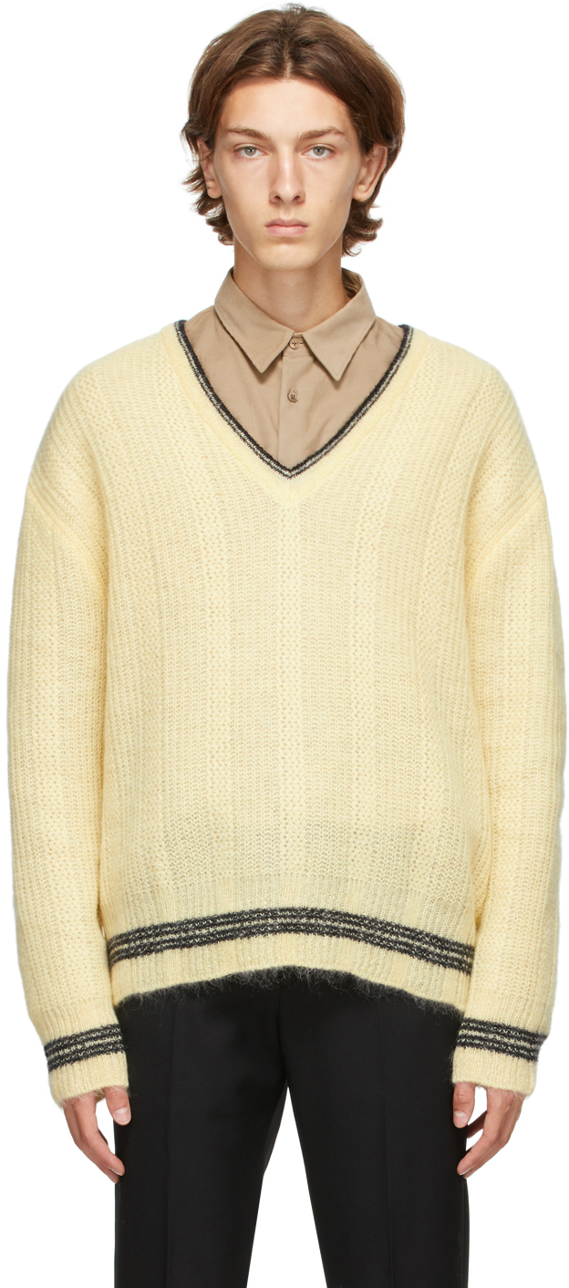 yellow v neck sweater
