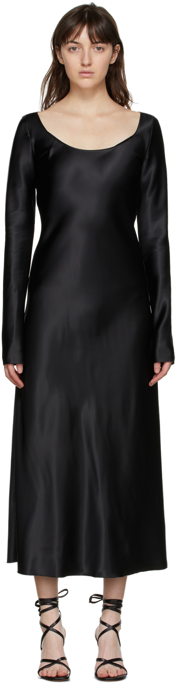 Marina Moscone Black Heavy Satin Fluid Dress