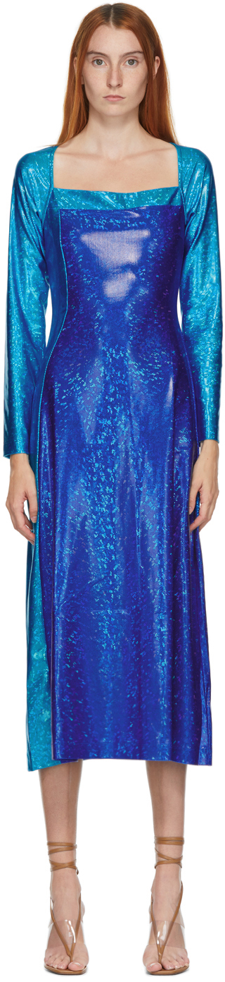 Saks Potts: SSENSE Exclusive Blue Shimmer Andy Dress | SSENSE