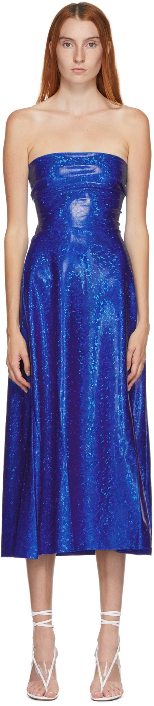 Saks Potts: SSENSE Exclusive Blue Shimmer Jepska Dress | SSENSE