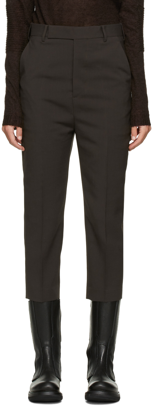 Brown Wool Cropped Astaire Trouser by Rick Owens on Sale