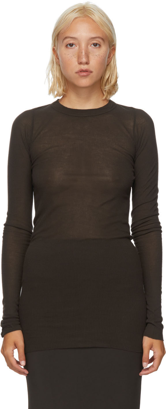 Rick Owens: Grey Rib Long Sleeve T-Shirt | SSENSE