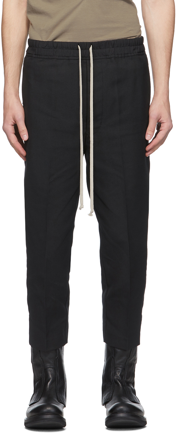 Rick Owens Black Drawstring Cropped Astaires Trousers
