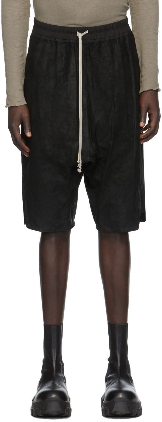 Black Blistered Leather Basket Swinger Shorts