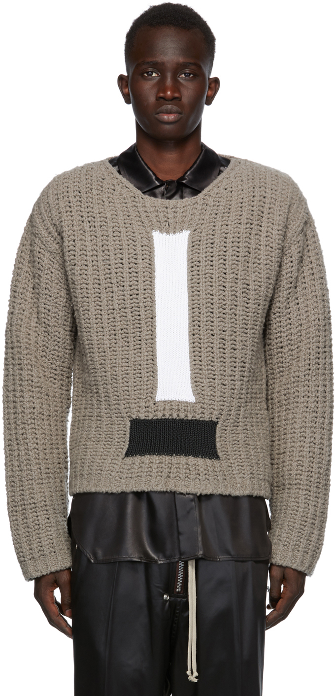 Rick Owens: Grey Wool Cable Knit Sweater | SSENSE