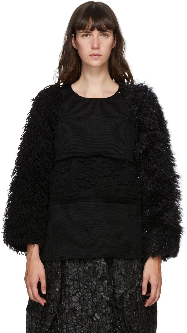 Comme des Garçons: Black Wool Multi-Material Sweater | SSENSE