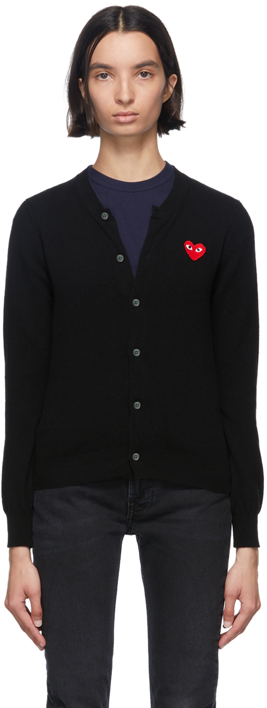 Comme des Garçons Play: Black & Red Heart Patch Cardigan | SSENSE