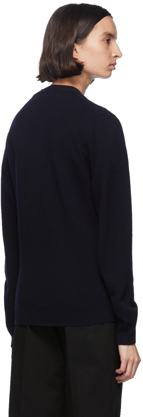 Navy & Red Wool Men's Fit Heart Patch V Neck Cardigan Navy & Red Wool Men's Fit Heart Patch V Neck Cardigan