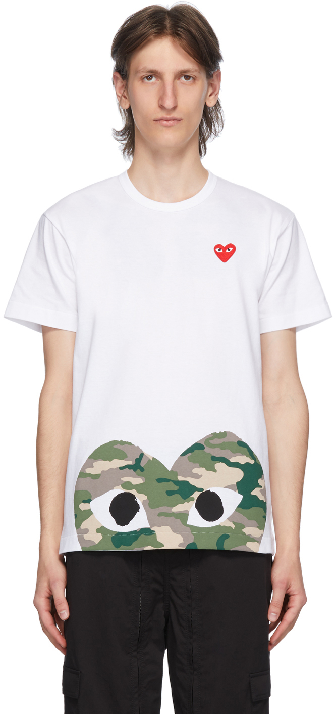 Comme des Garçons Play: White Camo Half Heart T-Shirt | SSENSE