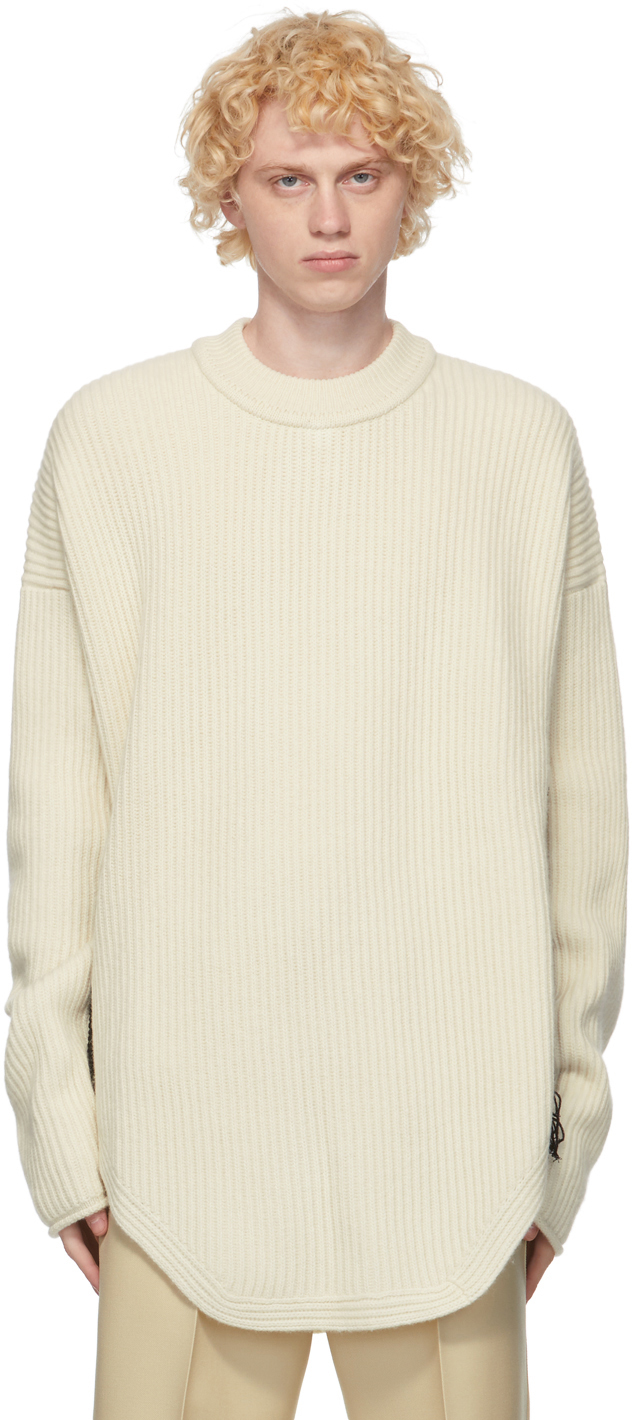 Jil Sander: White Wool Crochet Trim Sweater | SSENSE