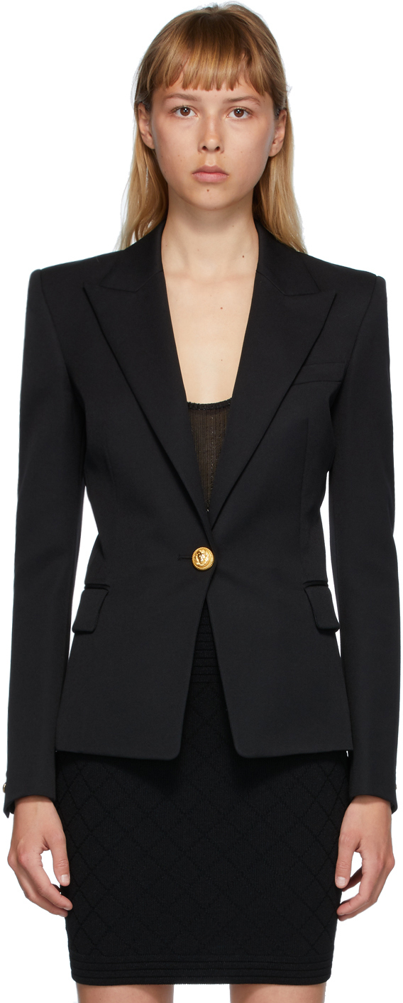 Balmain: Black Wool Single-Button Blazer | SSENSE