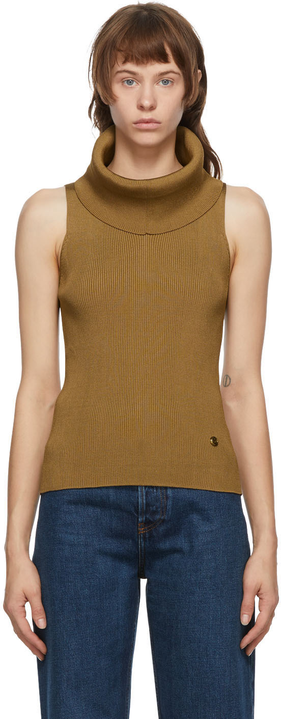 beige sleeveless turtleneck