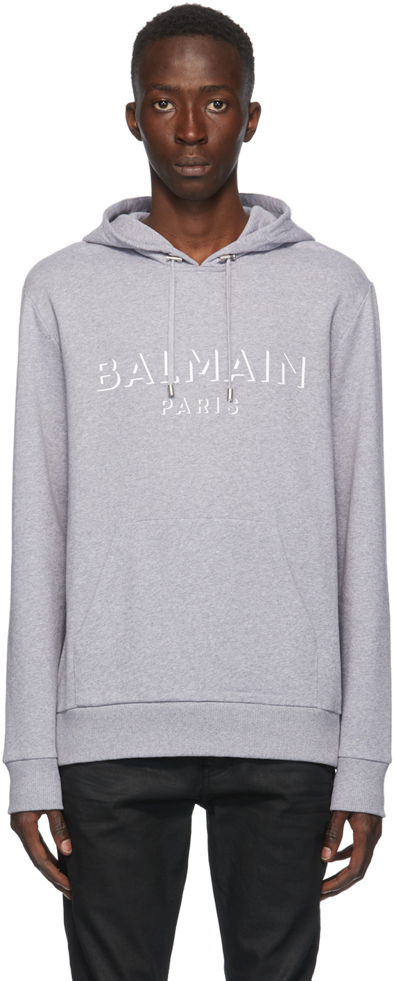 Balmain: Grey 3D Logo Hoodie | SSENSE