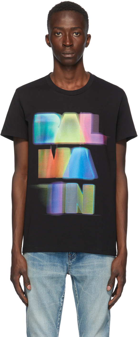 Balmain: Black & Multicolor Logo T-Shirt | SSENSE