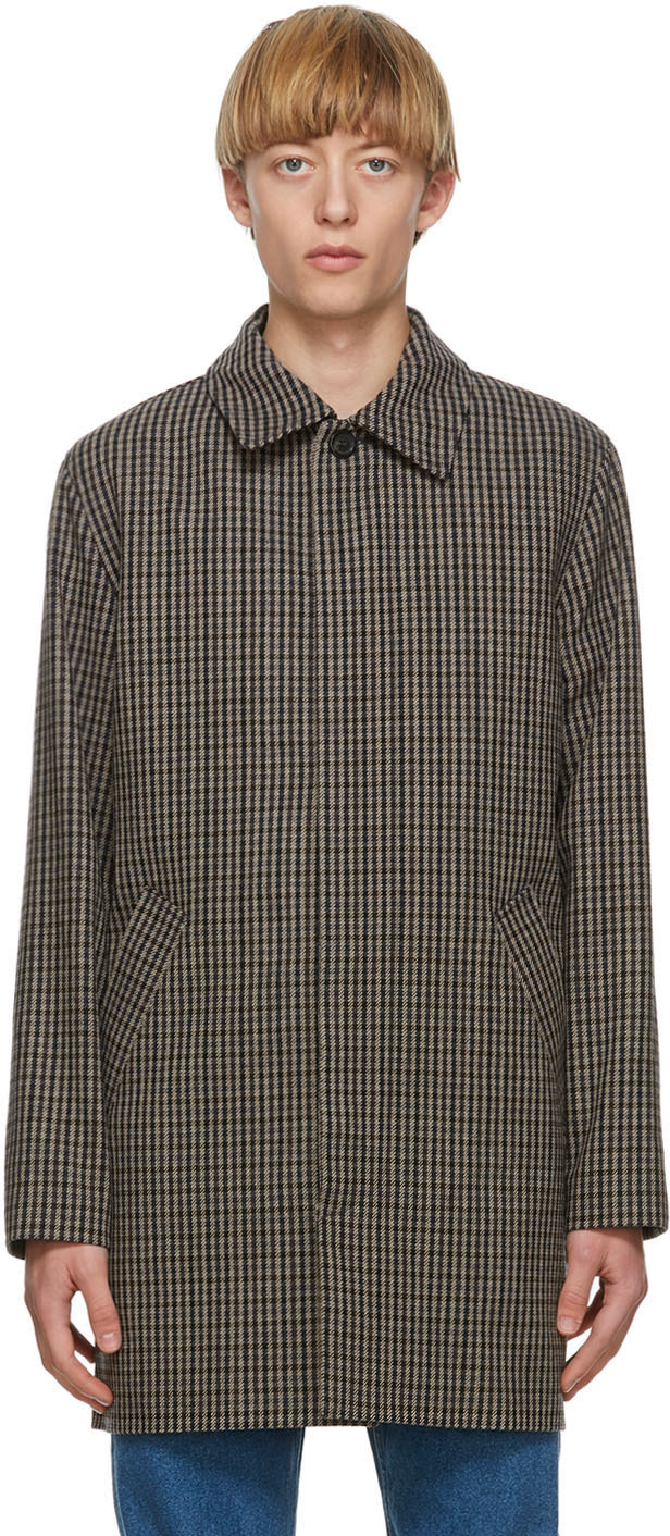 A.P.C.: Beige Check Flynn Mac Coat | SSENSE