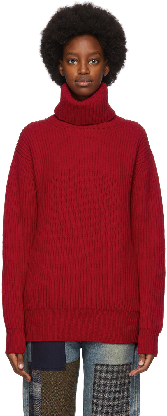 red wool turtleneck sweater
