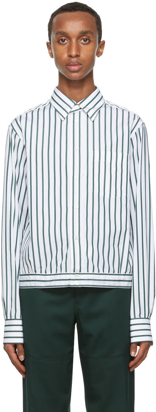 Lanvin: White & Blue Stripe Shirt | SSENSE