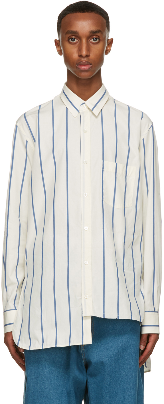 Lanvin: Off-White & Blue Asymmetric Shirt | SSENSE