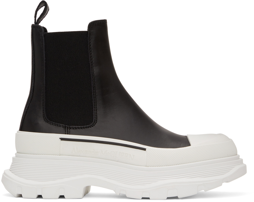 Alexander McQueen: Black & White Tread Slick Chelsea Boots | SSENSE