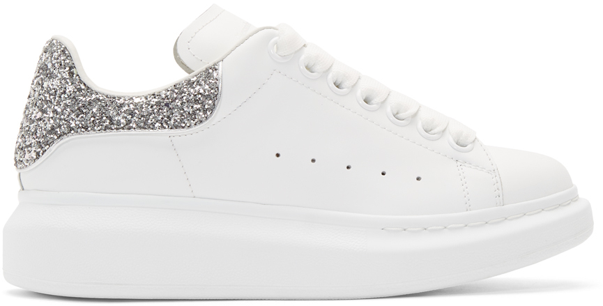 Alexander McQueen SSENSE Exclusive White & Silver Glitter Oversized Sneakers