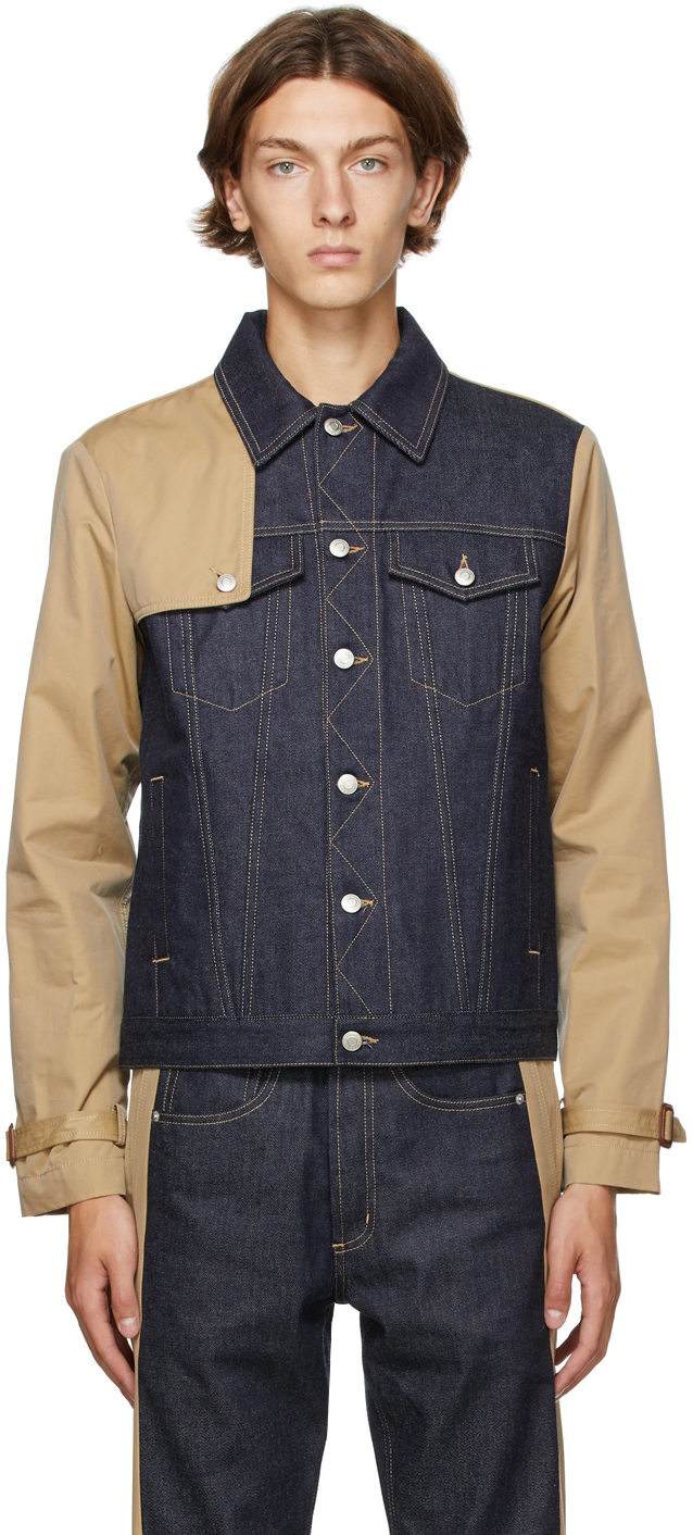 Alexander McQueen: Blue Denim Gabardine Sleeve Jacket | SSENSE Canada