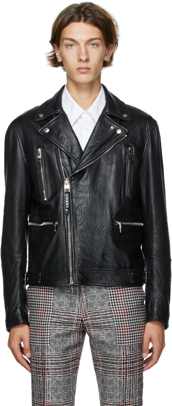 Alexander McQueen: Black Leather Biker Jacket | SSENSE Canada