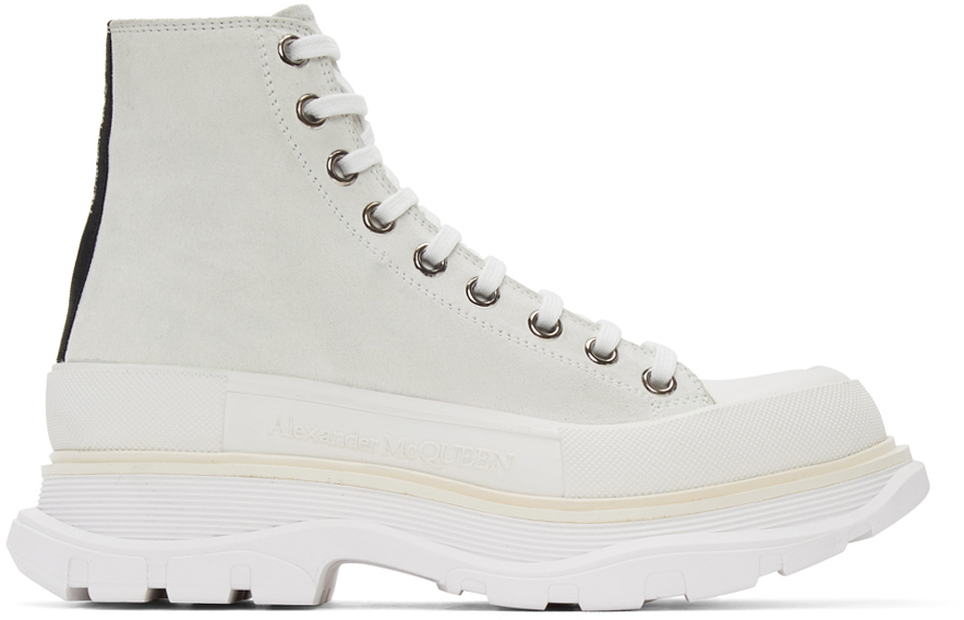 Alexander McQueen: White Suede Tread Slick High Sneakers | SSENSE