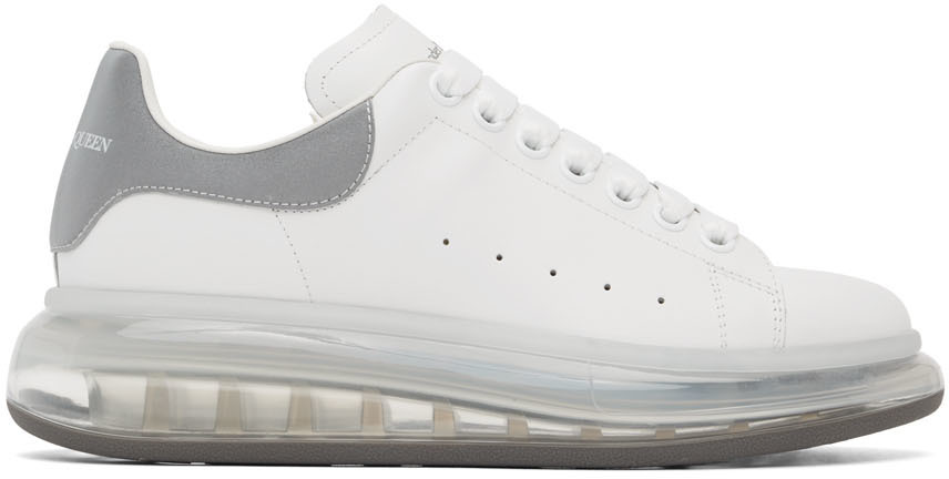 Alexander McQueen: White & Silver Clear Sole Oversized Sneakers | SSENSE