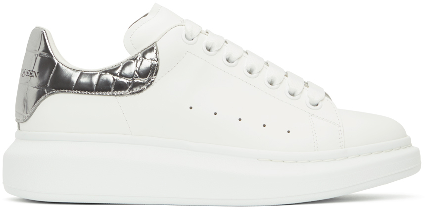 Alexander McQueen: White & Silver Croc Oversized Sneakers | SSENSE
