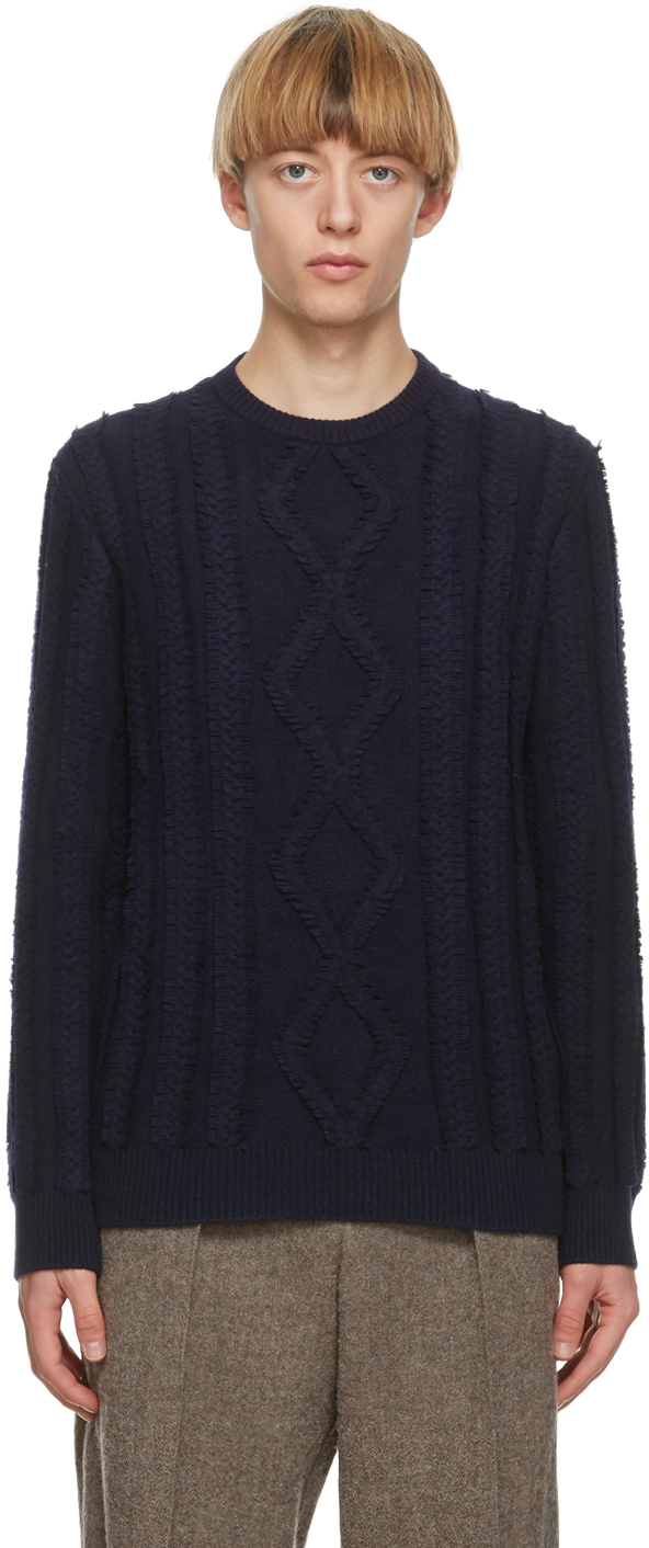 Giorgio Armani: Navy Cashmere Jacquard Sweater | SSENSE