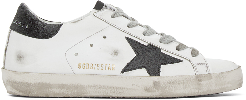 Golden Goose: SSENSE Exclusive White & Black Glitter Superstar Sneakers ...