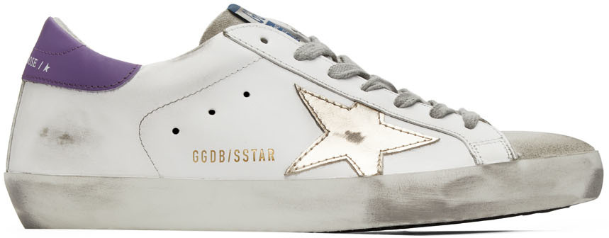 Golden Goose: White & Purple Superstar Sneakers | SSENSE