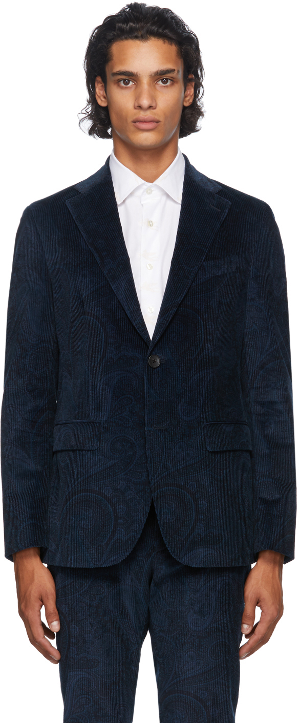 Etro Navy Paisley Corduroy Blazer 