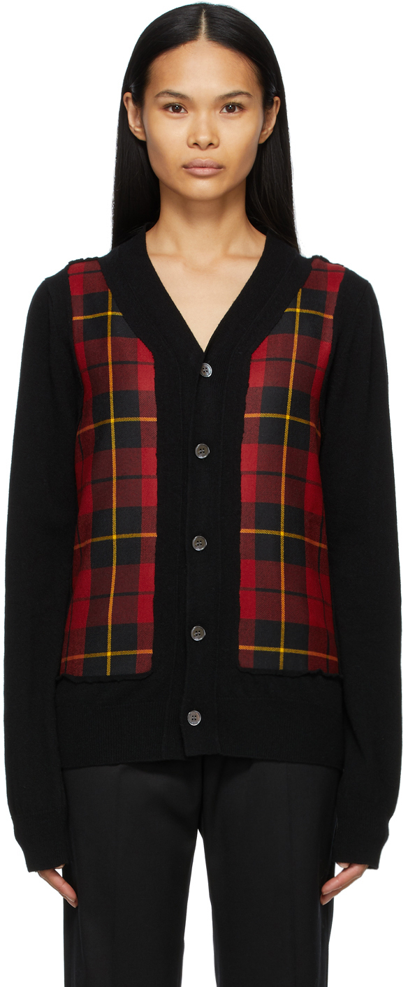 Black Check Panel Cardigan